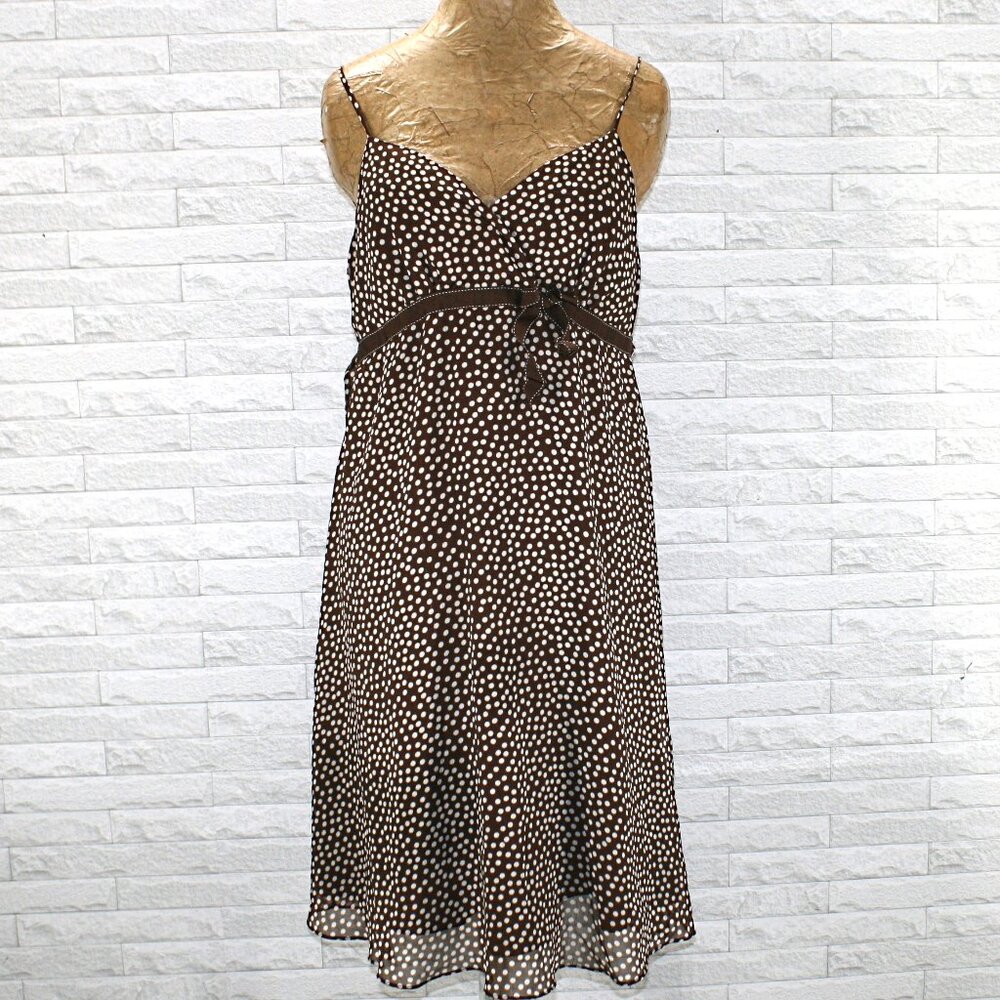 MOTHERHOOD MATERNITY Dress Polka Dot Summer Spaghetti Strap Brown White Medium